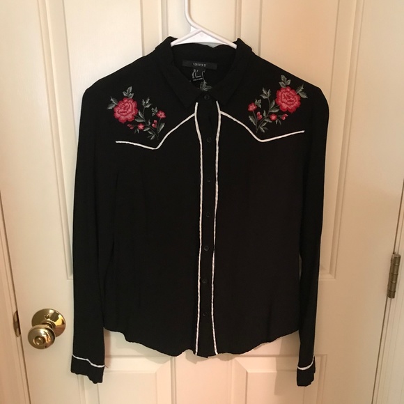 Forever 21 Black Western Style Blouse Size Small - Picture 1 of 2